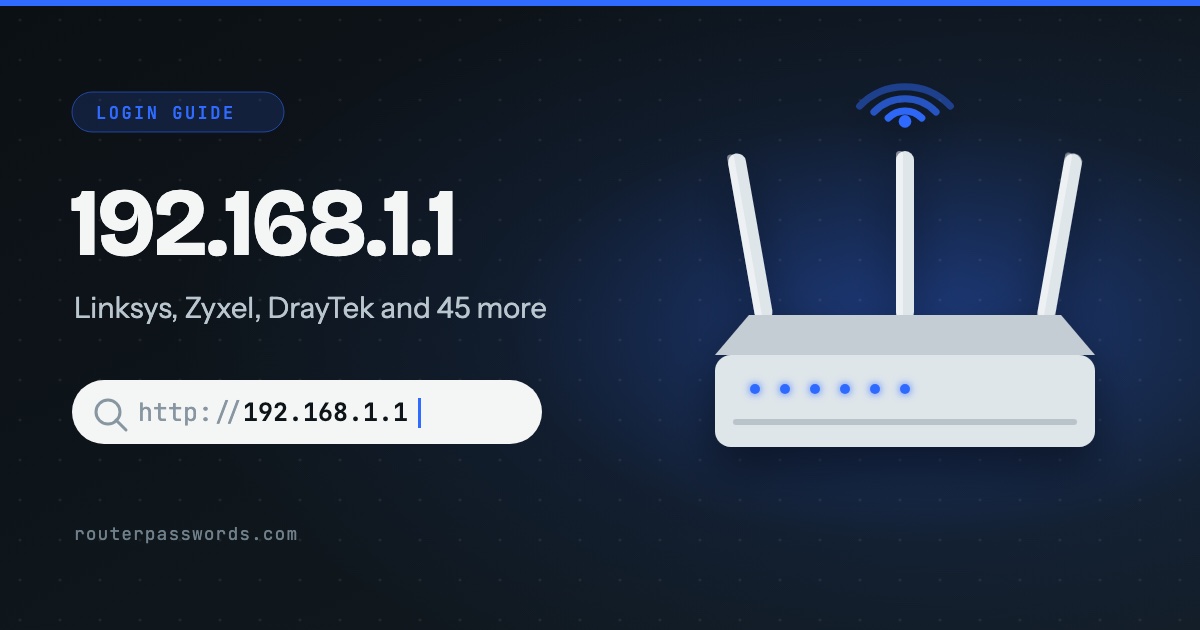 Illustration of a three-antenna home router beside the address 192.168.1.1