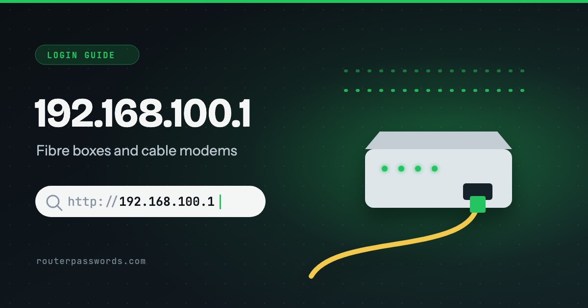 Illustration of a fibre box with its cable beside the address 192.168.100.1