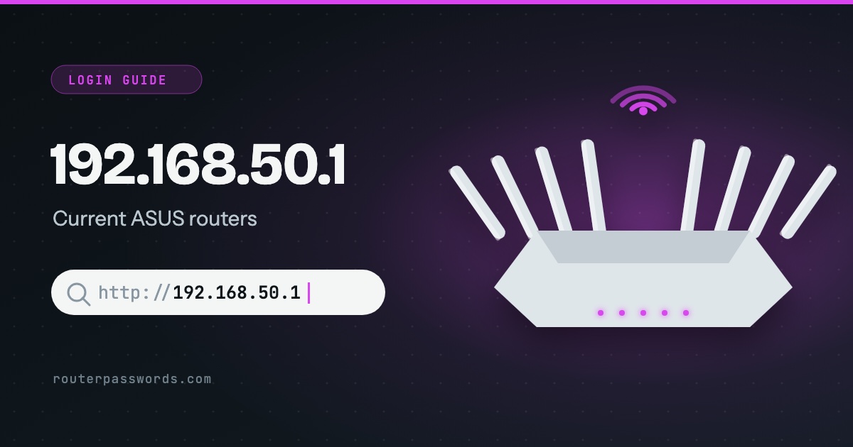 Illustration of a router with eight antennas beside the address 192.168.50.1