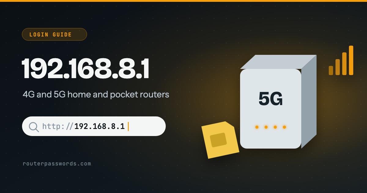 Illustration of a 5G home router with a SIM card beside the address 192.168.8.1